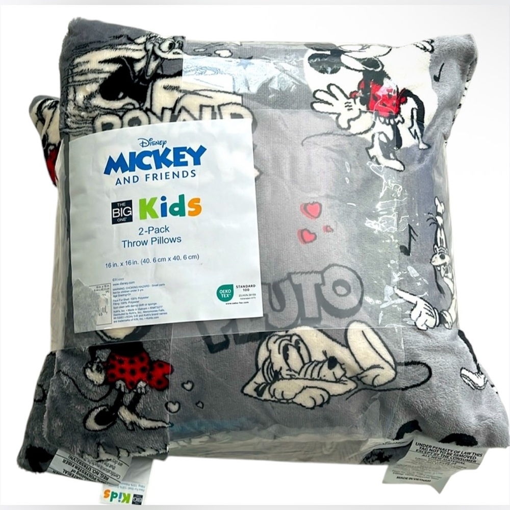 Disney Mickey and Friends color Gray and Red Throw Pillows NWT